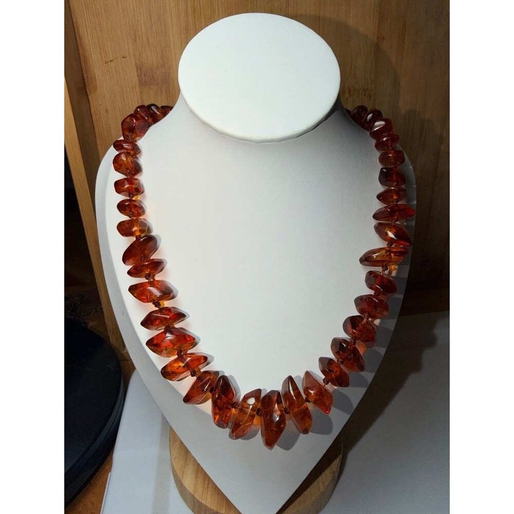 Vintage 18” Faux Amber Beaded Statement Necklace